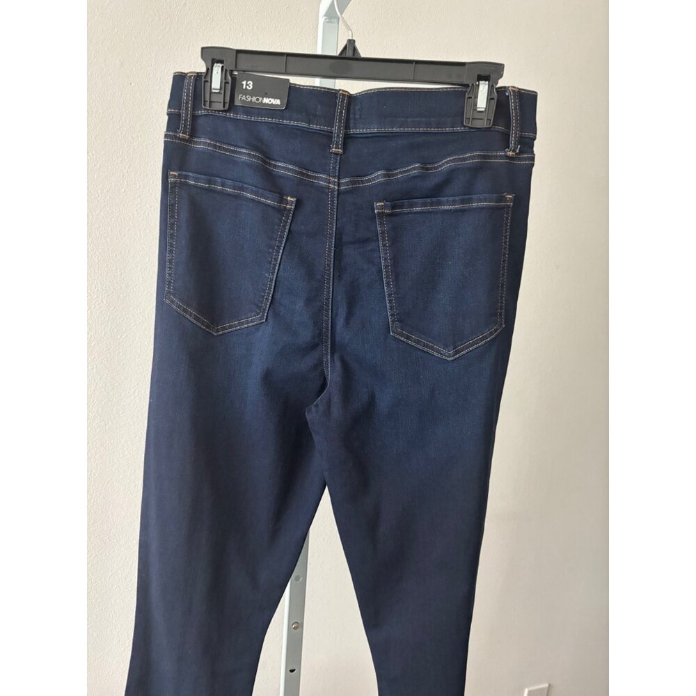 NWT Fashion Nova Jeans 13 Skinny Dark Wash High Waisted Streetwear Minimalist - Picture 13 of 14